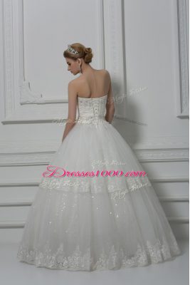 Sleeveless Beading and Lace Lace Up Wedding Dresses