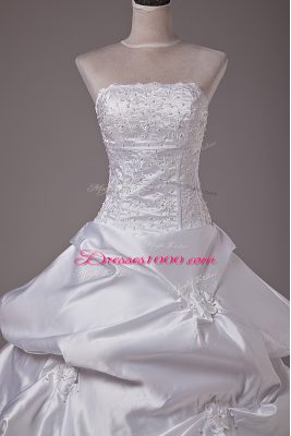 Lovely White Taffeta Lace Up Wedding Gowns Sleeveless Brush Train Embroidery and Pick Ups