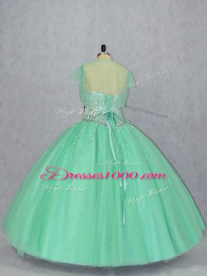 Amazing Apple Green Sleeveless Beading Floor Length Vestidos de Quinceanera