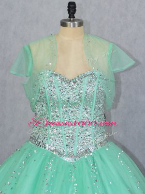 Amazing Apple Green Sleeveless Beading Floor Length Vestidos de Quinceanera