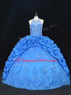 Sexy Beading and Appliques and Embroidery and Pick Ups Vestidos de Quinceanera Blue Lace Up Sleeveless Floor Length