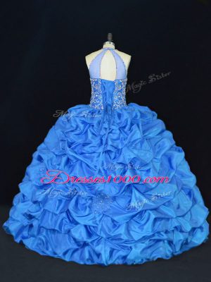 Sexy Beading and Appliques and Embroidery and Pick Ups Vestidos de Quinceanera Blue Lace Up Sleeveless Floor Length