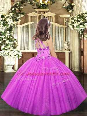 Charming Halter Top Sleeveless Little Girls Pageant Gowns Floor Length Appliques Blue Tulle