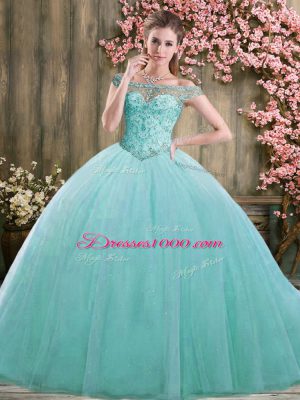 Cute Floor Length Ball Gowns Sleeveless Blue Quinceanera Gowns Lace Up