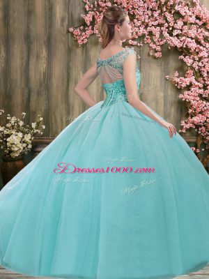 Cute Floor Length Ball Gowns Sleeveless Blue Quinceanera Gowns Lace Up