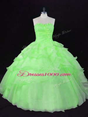 Pretty Sweetheart Sleeveless Organza Quinceanera Gown Beading and Ruffles Lace Up