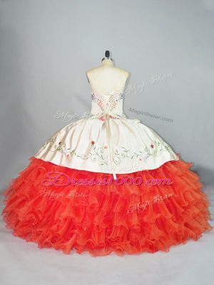 Sweetheart Sleeveless Lace Up Sweet 16 Dress Coral Red Organza