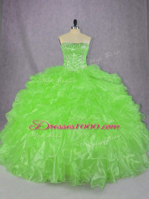 Hot Selling Organza Strapless Sleeveless Lace Up Beading and Ruffles 15 Quinceanera Dress in