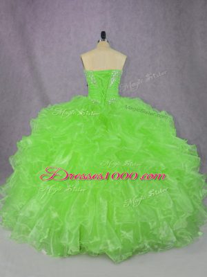 Hot Selling Organza Strapless Sleeveless Lace Up Beading and Ruffles 15 Quinceanera Dress in