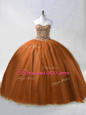 Beading Sweet 16 Dresses Brown Lace Up Sleeveless Floor Length