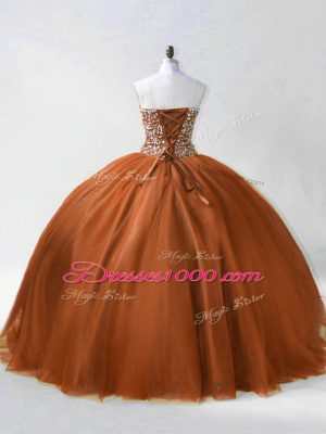 Beading Sweet 16 Dresses Brown Lace Up Sleeveless Floor Length