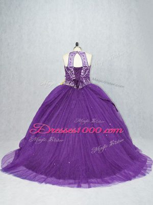 Fashion Sleeveless Brush Train Beading Lace Up 15th Birthday Dress