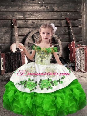 Custom Design Ball Gowns Evening Gowns Green Off The Shoulder Organza Sleeveless Floor Length Lace Up