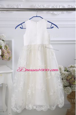 Modern White Empire Scoop Sleeveless Tulle Floor Length Zipper Beading and Lace Flower Girl Dresses