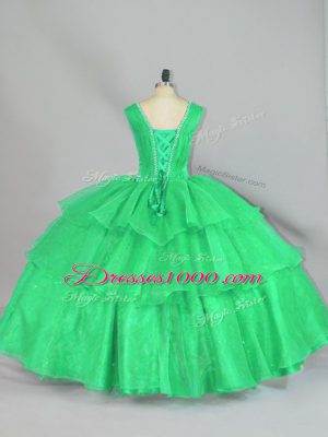 Custom Fit Floor Length Turquoise Quinceanera Dresses Straps Sleeveless Lace Up