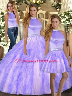 Noble Floor Length Lavender Quinceanera Dress Tulle Sleeveless Beading and Ruffles