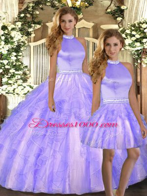 Noble Floor Length Lavender Quinceanera Dress Tulle Sleeveless Beading and Ruffles