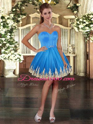 Suitable Baby Blue Three Pieces Embroidery Vestidos de Quinceanera Lace Up Tulle Sleeveless Floor Length