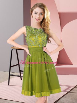 Sexy Sleeveless Mini Length Beading and Appliques Backless Dama Dress for Quinceanera with Olive Green