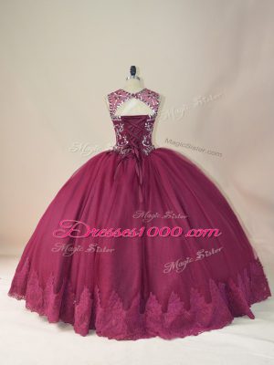 Tulle Long Sleeves Floor Length 15th Birthday Dress and Beading and Appliques