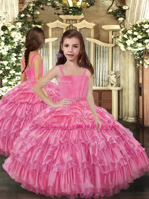 Straps Sleeveless Lace Up Party Dresses Rose Pink Organza