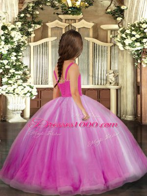 Eye-catching Tulle Straps Sleeveless Lace Up Beading Party Dress for Girls in Blue