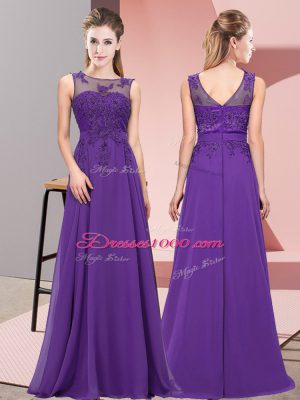Purple Sleeveless Chiffon Zipper Vestidos de Damas for Wedding Party