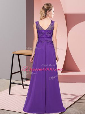 Purple Sleeveless Chiffon Zipper Vestidos de Damas for Wedding Party