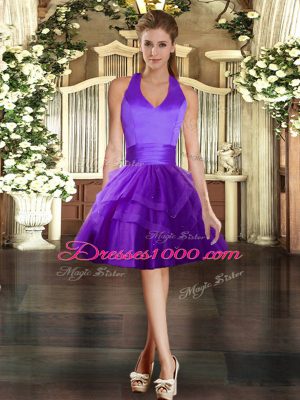 Nice Halter Top Sleeveless Tulle Quince Ball Gowns Ruffles Lace Up