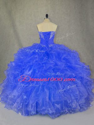 On Sale Strapless Sleeveless Lace Up Sweet 16 Dresses Blue Organza