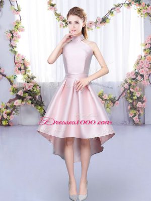 High Low Baby Pink Quinceanera Dama Dress Satin Sleeveless Ruching