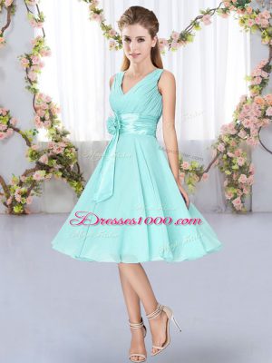 Knee Length Empire Sleeveless Aqua Blue Wedding Guest Dresses Lace Up
