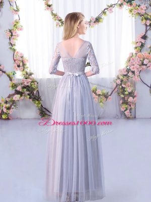 Floor Length Empire Half Sleeves Grey Quinceanera Court Dresses Side Zipper