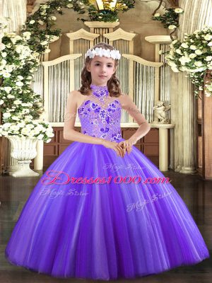 Halter Top Sleeveless Lace Up Kids Formal Wear Lavender Tulle