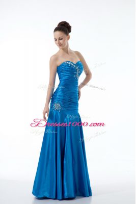 Sleeveless Floor Length Zipper Evening Dresses in Blue with Beading and Ruching