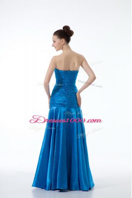 Sleeveless Floor Length Zipper Evening Dresses in Blue with Beading and Ruching