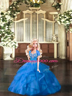 Glittering Floor Length Blue Sweet 16 Quinceanera Dress Sweetheart Sleeveless Lace Up