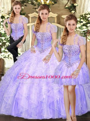 Inexpensive Floor Length Three Pieces Sleeveless Lavender Sweet 16 Quinceanera Dress Lace Up