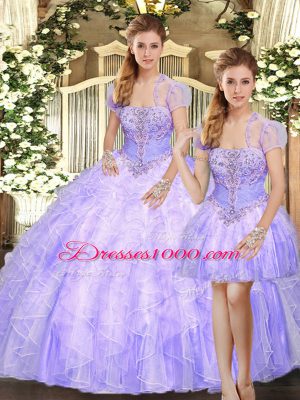 Inexpensive Floor Length Three Pieces Sleeveless Lavender Sweet 16 Quinceanera Dress Lace Up
