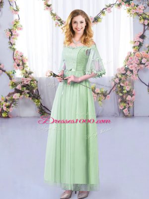 Off The Shoulder Half Sleeves Side Zipper Damas Dress Apple Green Tulle