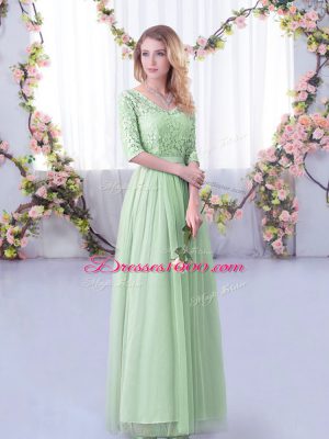 Off The Shoulder Half Sleeves Side Zipper Damas Dress Apple Green Tulle