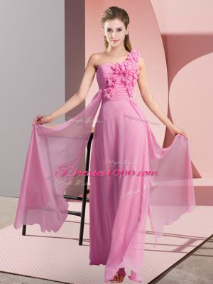 One Shoulder Sleeveless Lace Up Damas Dress Rose Pink Chiffon