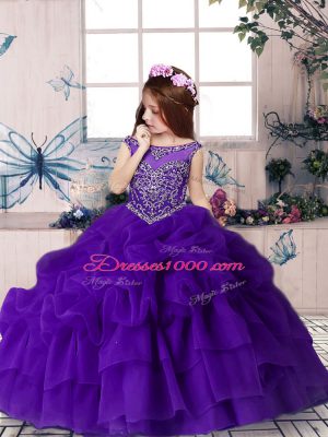 Purple Sleeveless Floor Length Beading and Pick Ups Zipper Pageant Dress Womens