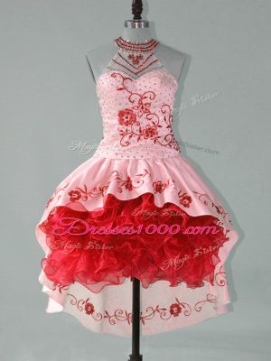 Luxury Sleeveless Embroidery and Ruffles Lace Up Homecoming Party Dress