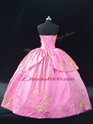 Customized Rose Pink Lace Up Quinceanera Dresses Embroidery Sleeveless Floor Length