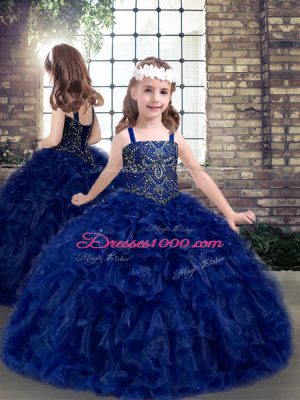 Beading and Ruffles Sweet 16 Quinceanera Dress Royal Blue Lace Up Sleeveless Floor Length