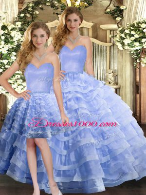 Lavender Lace Up Sweet 16 Dress Ruffled Layers Sleeveless Floor Length