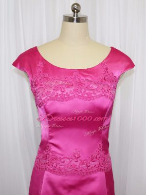 Discount Scoop Sleeveless Zipper Prom Party Dress Hot Pink Satin