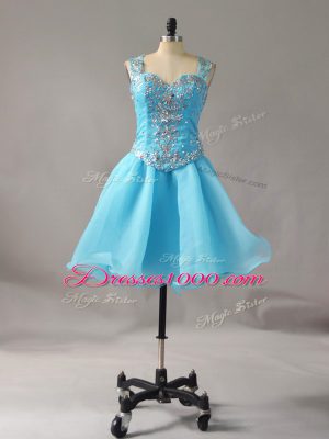 Aqua Blue Womens Party Dresses Prom and Party with Beading Straps Sleeveless Zipper