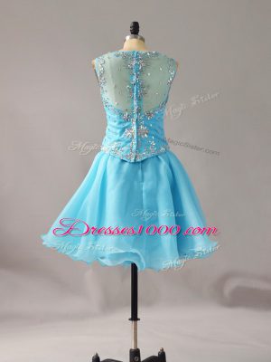 Aqua Blue Womens Party Dresses Prom and Party with Beading Straps Sleeveless Zipper